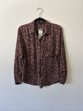 Pleione Mauve and Black Zebra Print Button-Up Blouse